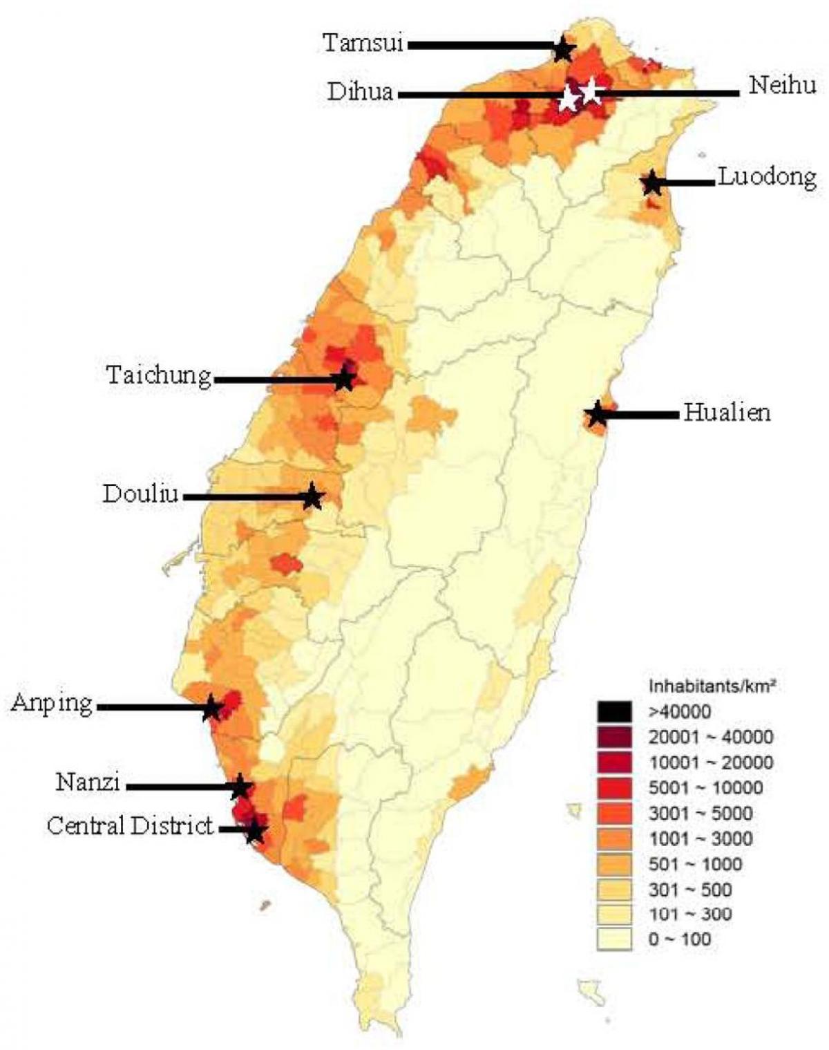 تائیوان آبادی کی کثافت نقشہ